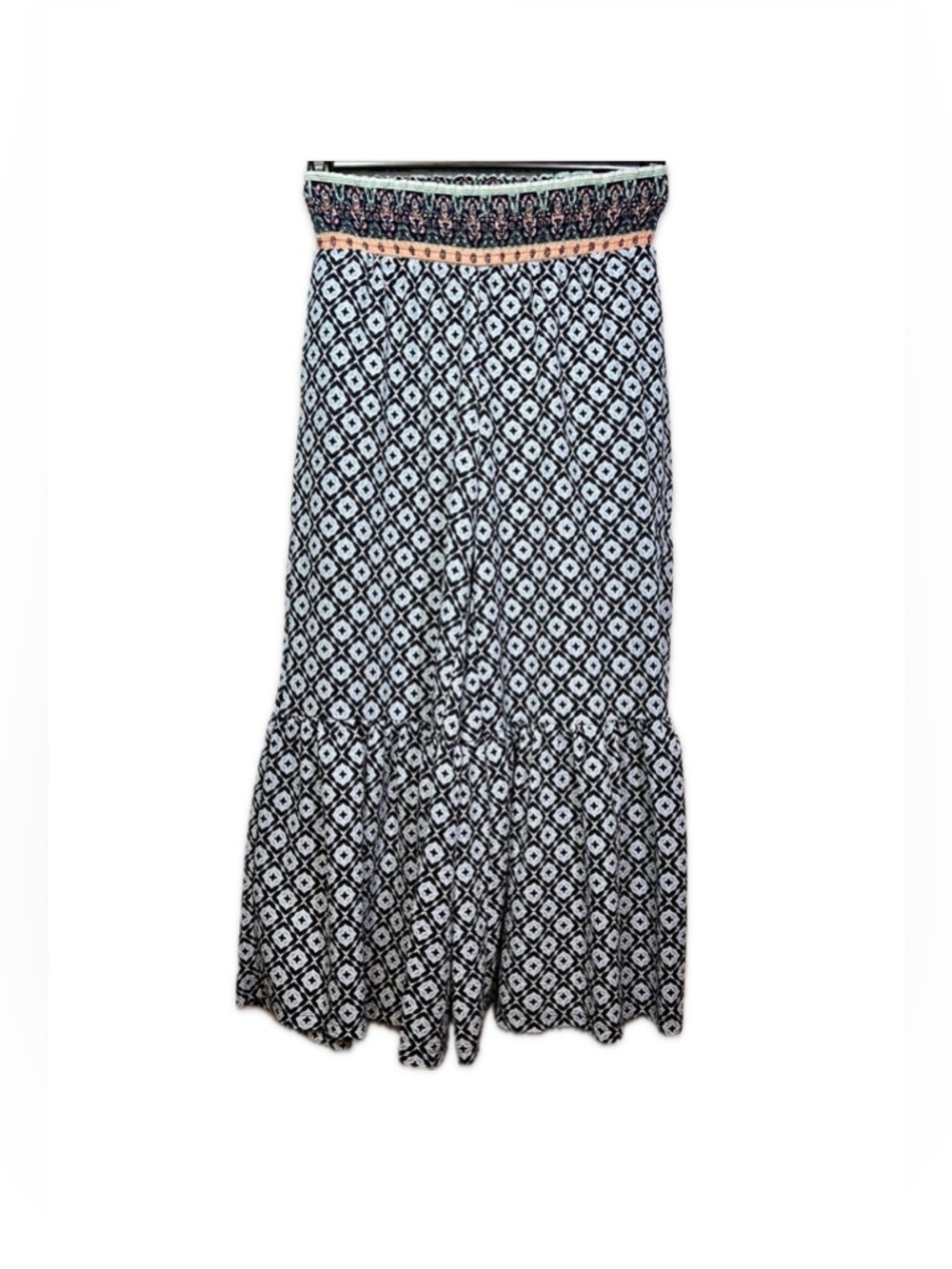 Cato Blue Black Geometric Smocked Waist Wide Leg Ruffle Pants Women L